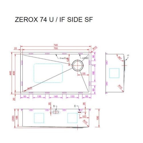 Кухонная мойка Zorg Zerox 74 U / IF SIDE SF ZURINOX STEEL