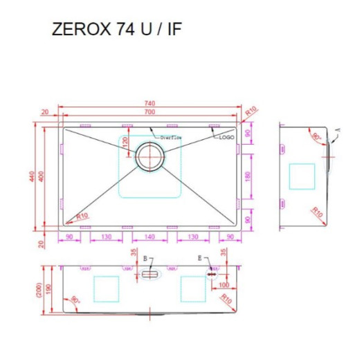 Кухонная мойка Zorg Zerox 74 U / IF ZURINOX PVD GUNBLACK