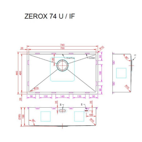 Кухонная мойка Zorg Zerox 74 U / IF ZURINOX STEEL