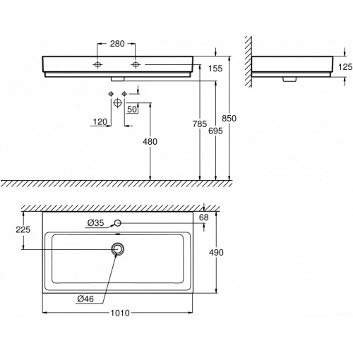 Умывальник Grohe 3938600H с гигиеническим покрытием 101x49