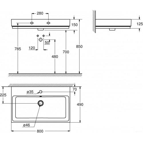 Умывальник Grohe 3946900H с гигиеническим покрытием 80x49