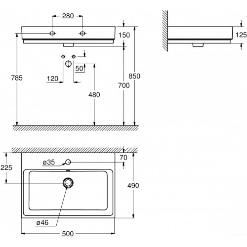 Умывальник Grohe 3947400H с гигиеническим покрытием 50x49