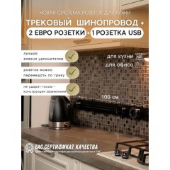 Розетка AVEL шинопровод 100 см + 2 розетки + 1 USB (черный)