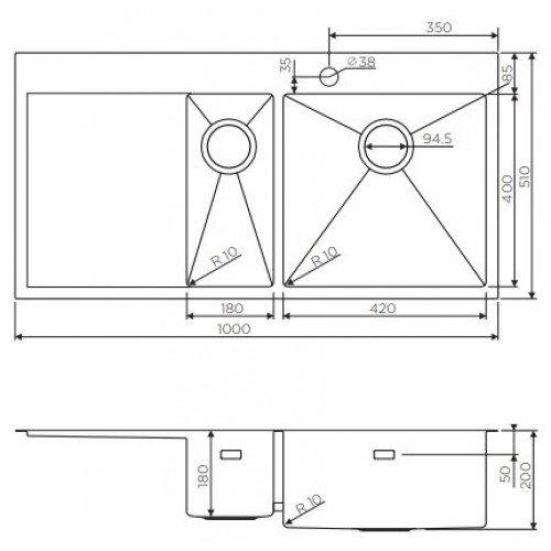 Кухонная мойка Omoikiri Akisame 100-2-IN-R